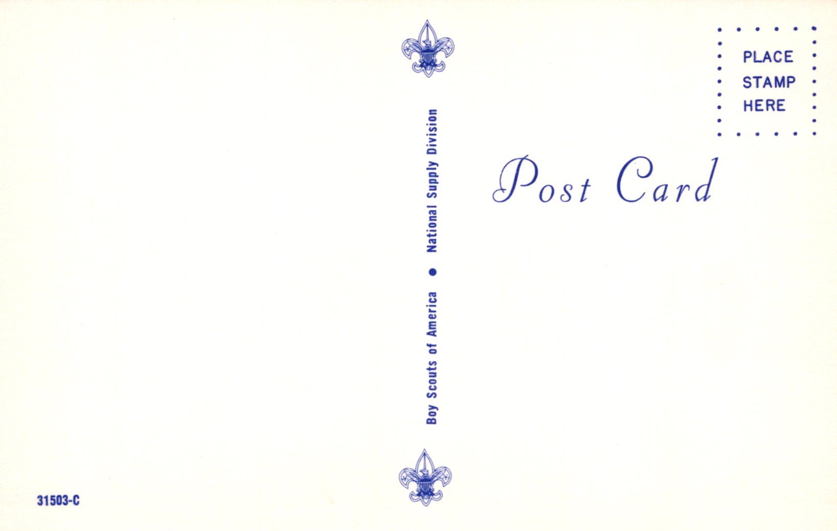 Vintage postcard with Boy Scouts of America logo and text on a white background