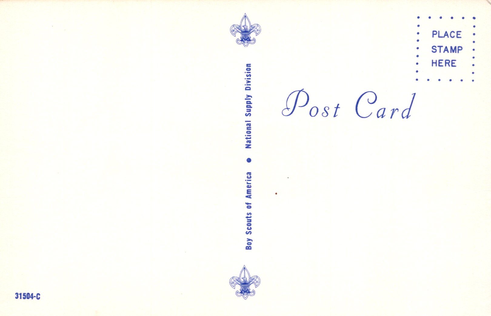 Vintage postcard with Boy Scouts of America logo and text on a white background