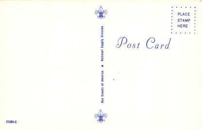 Vintage postcard with Boy Scouts of America logo and text on a white background