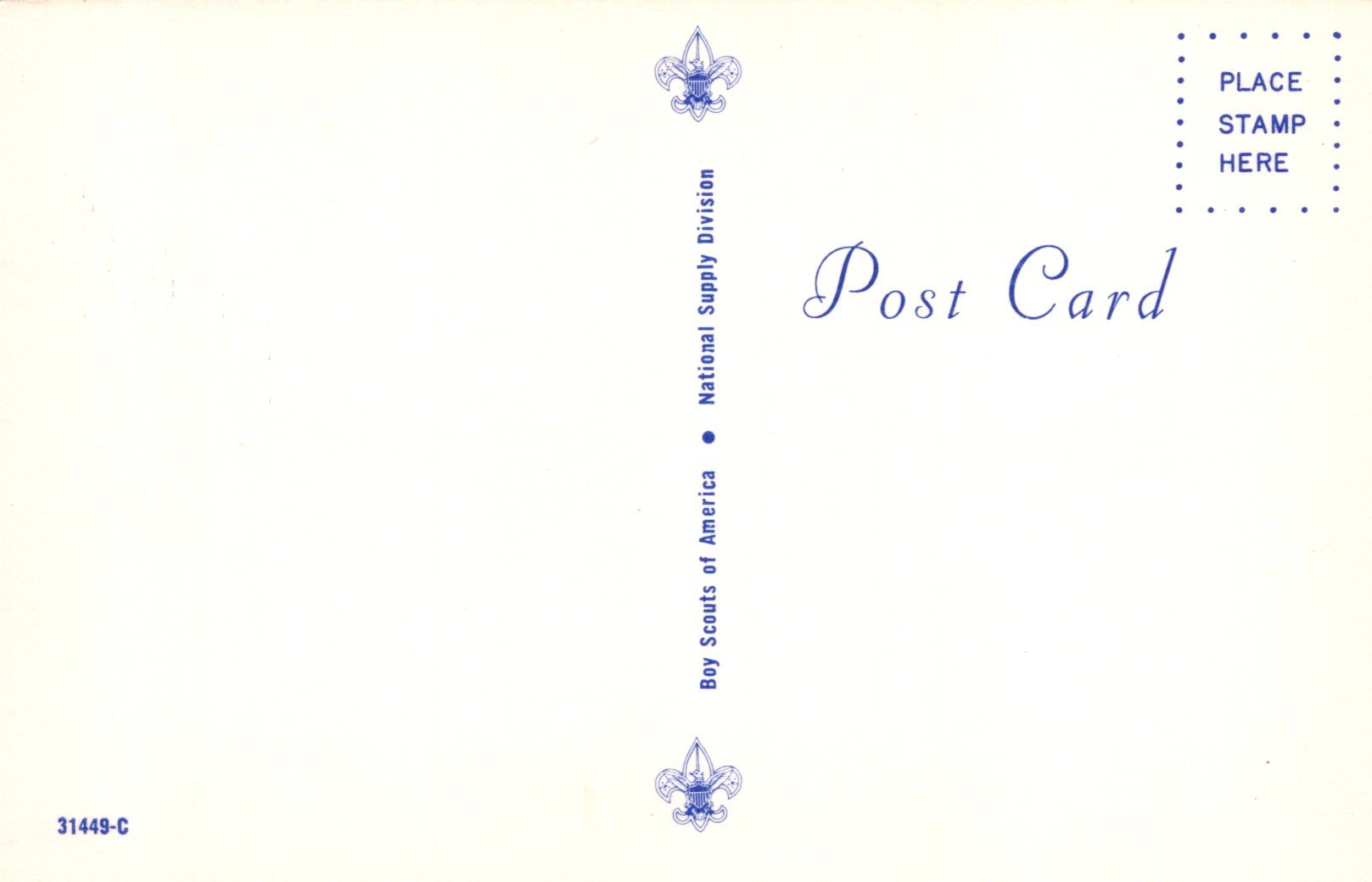 Back of a postcard with Scouting logo and text