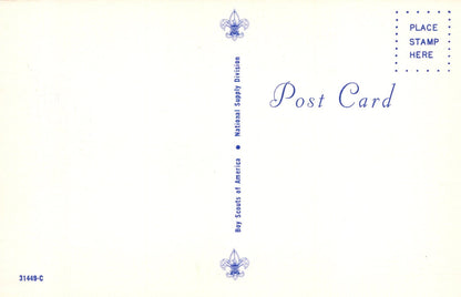 Back of a postcard with Scouting logo and text