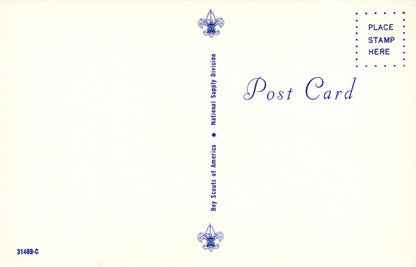 Vintage postcard with Boy Scouts of America logo and text on a light background