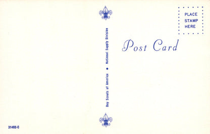 Vintage postcard with Boy Scouts of America logo and text on a light background