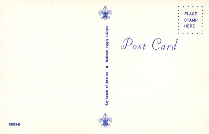 Vintage postcard with Boy Scouts of America logo and text on a light background