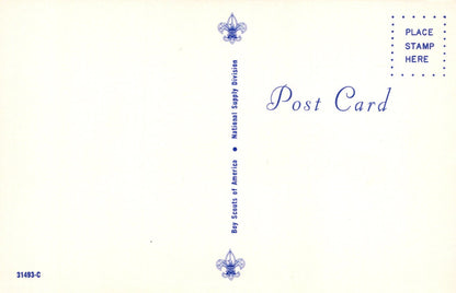 Vintage postcard with Boy Scouts of America logo and text on a light background