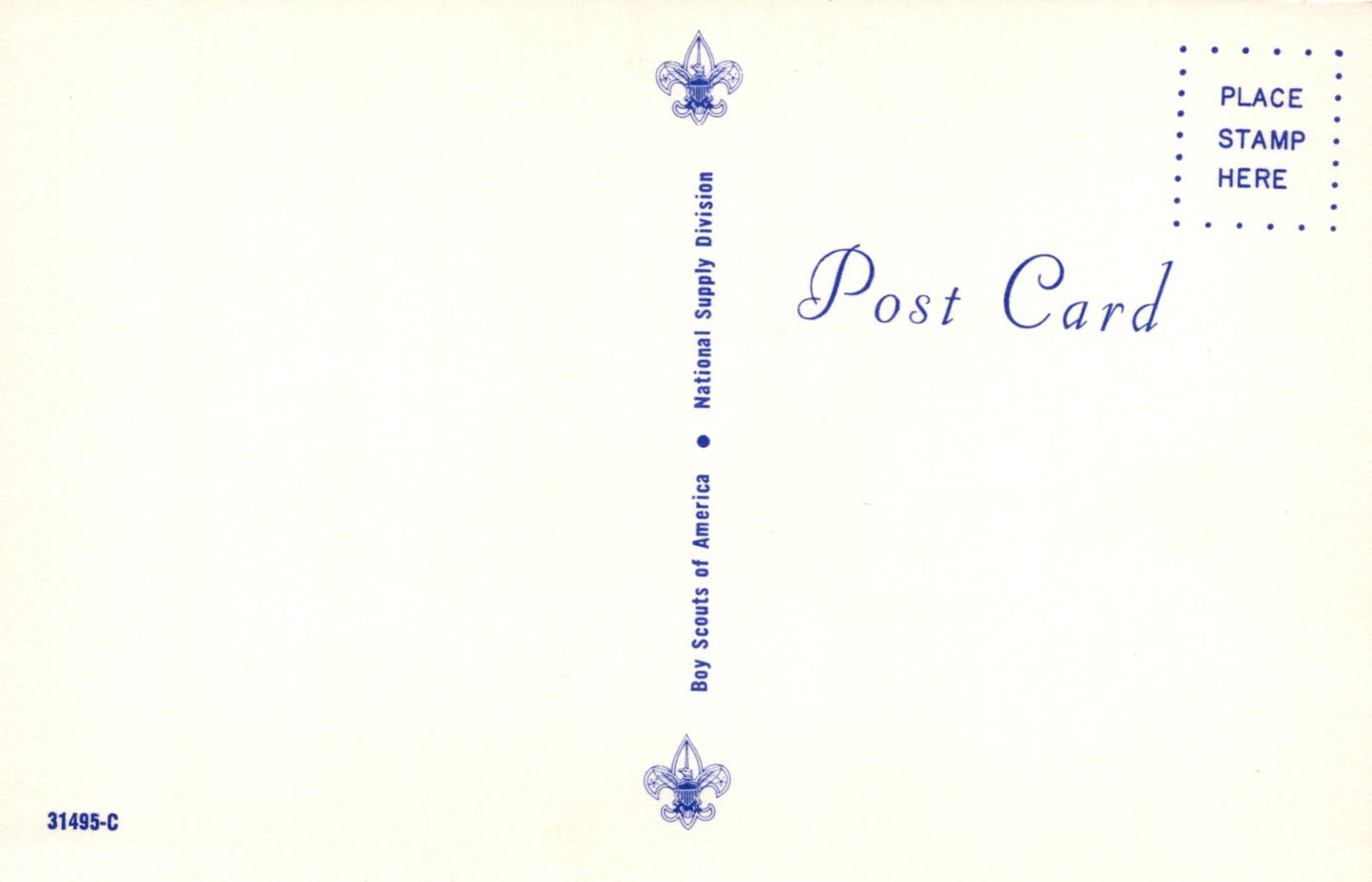 Vintage postcard with Boy Scouts of America logo and text on a light background