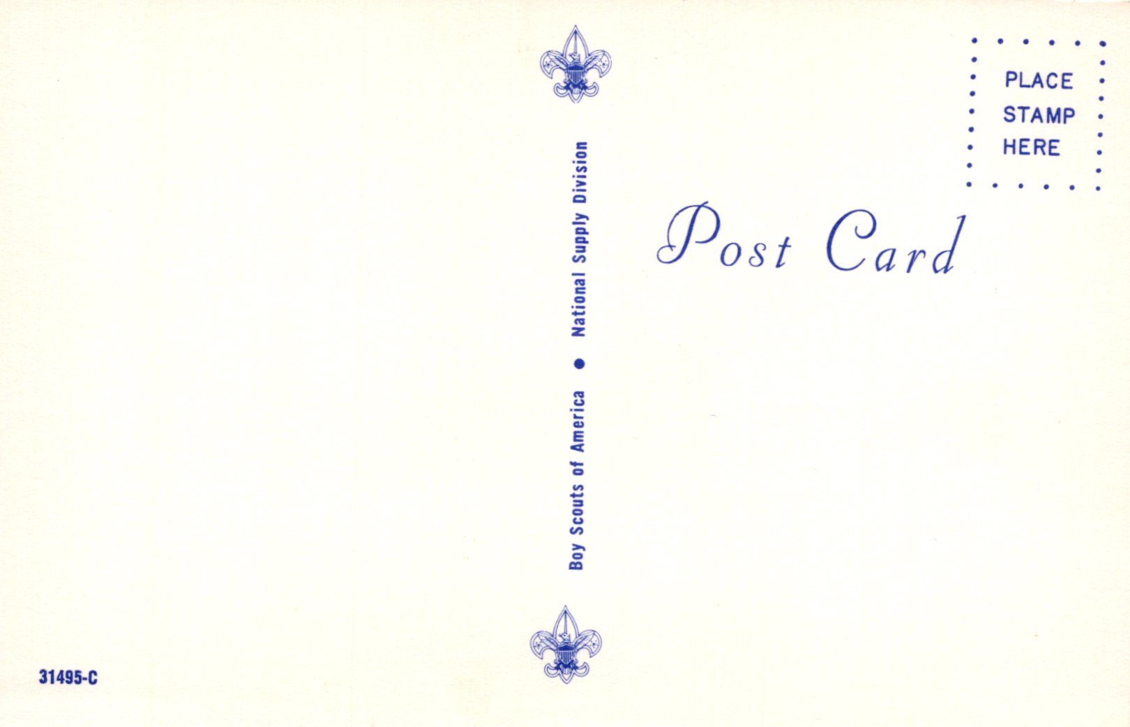 Vintage postcard with Boy Scouts of America logo and text on a light background