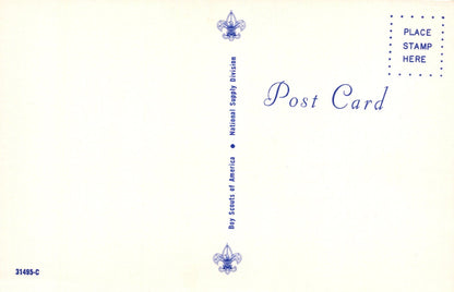 Vintage postcard with Boy Scouts of America logo and text on a light background
