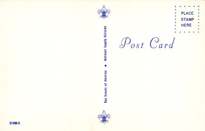 Vintage postcard with Boy Scouts of America logo and text on a light background