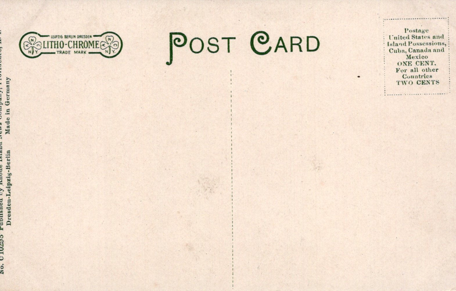 Back of a vintage postcard with 'Litho-Chrome' branding and text.
