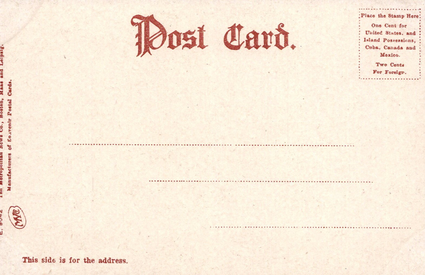 Vintage postcard with red text on a beige background