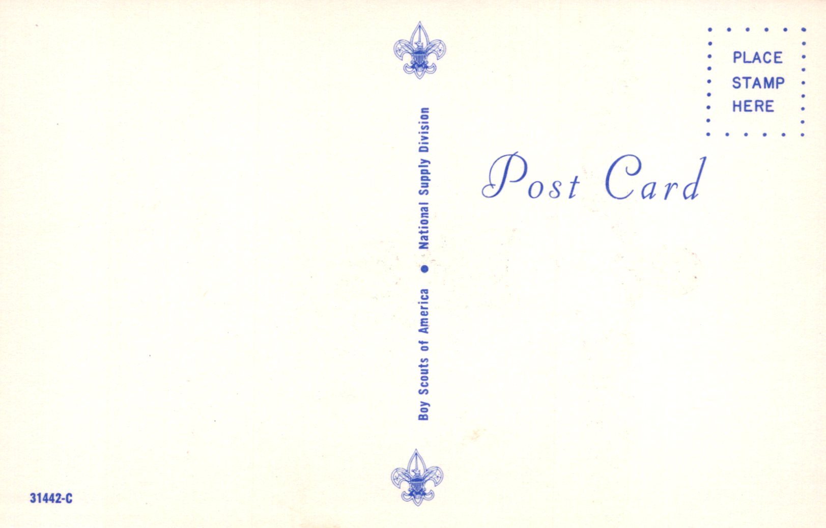 Vintage postcard with Boy Scouts of America logo and text on a light background