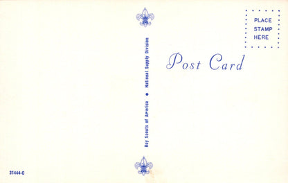 Vintage postcard with Boy Scouts of America logo and text on a light background