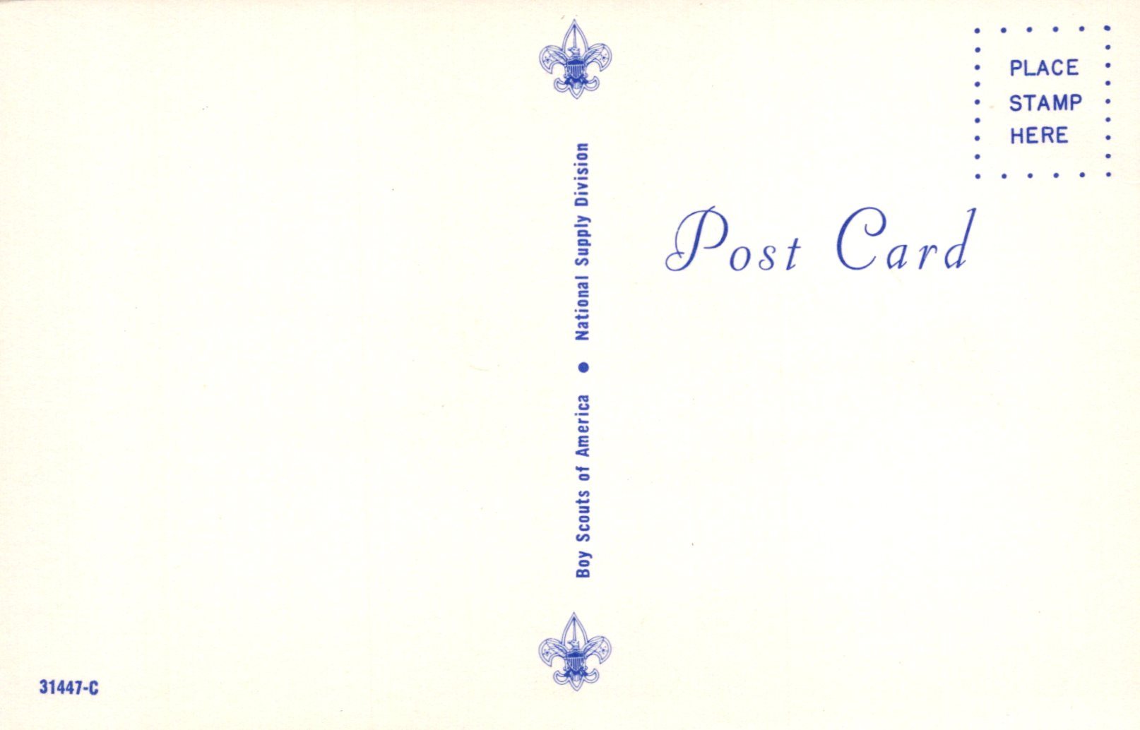 Vintage postcard with Scout logo and text on a light background