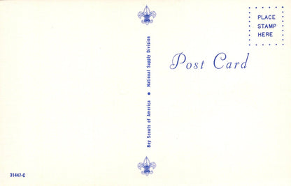 Vintage postcard with Scout logo and text on a light background