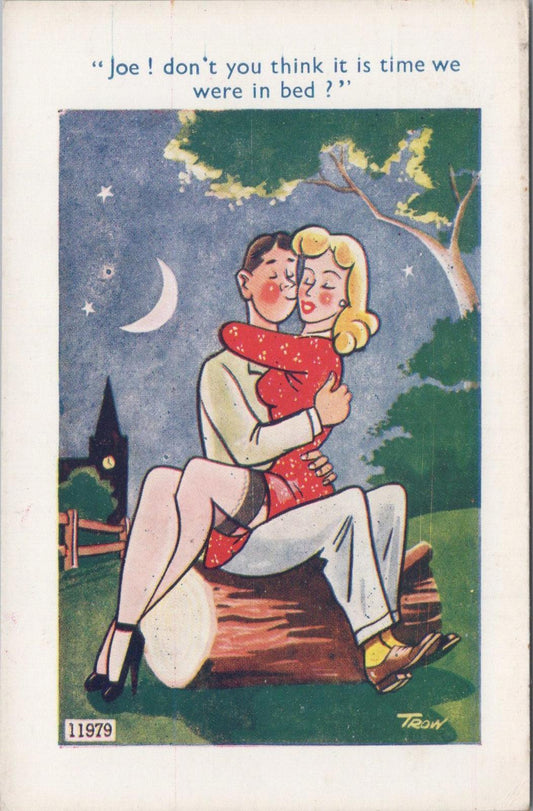 Comic Postcard - Loving Couple, Relationship, Bed, Artist Trow  XT362