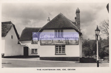 Vintage black and white photo of The Huntsman Inn in Ide, Devon