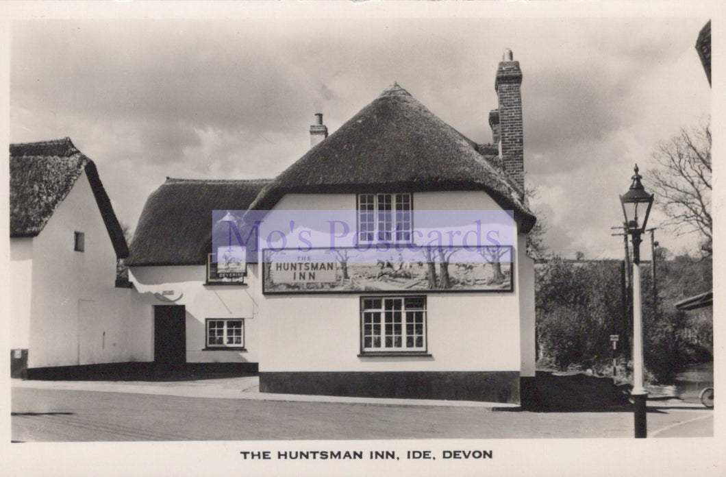 Vintage black and white photo of The Huntsman Inn in Ide, Devon