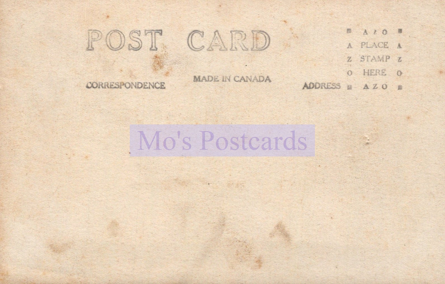 Vintage-style postcard with 'Mo's Postcards' branding on a beige background