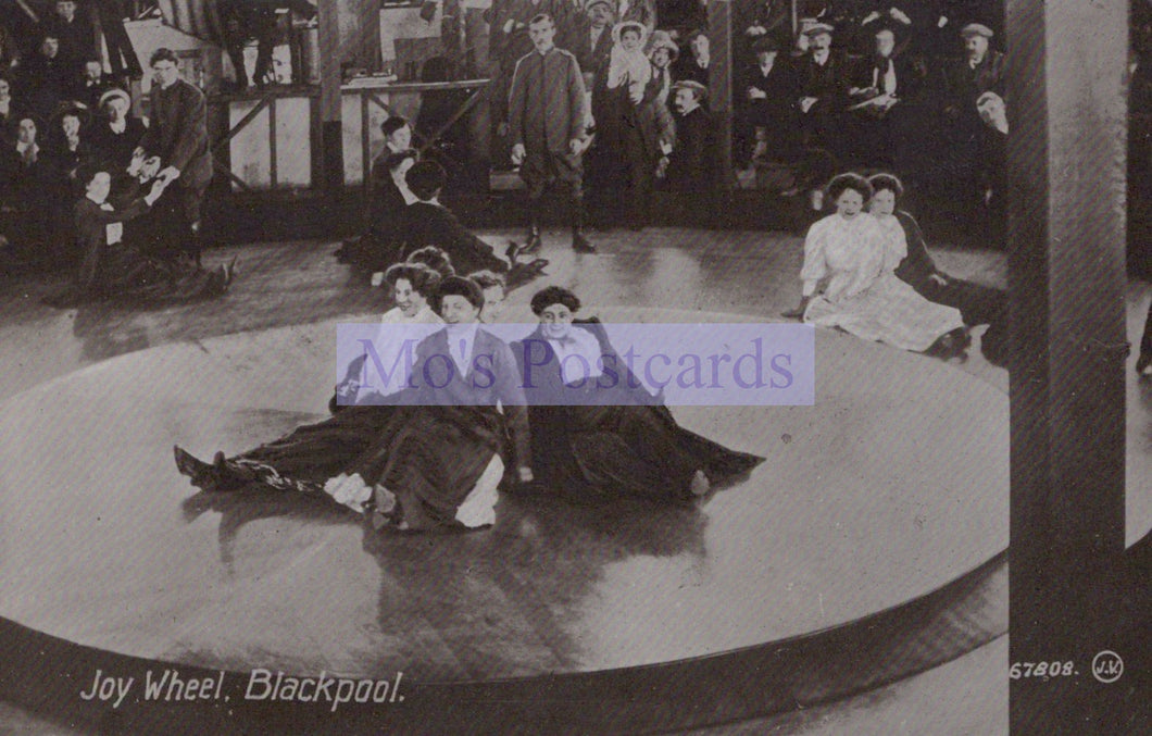 Vintage photograph of a group of people at the Joy Wheel in Blackpool.