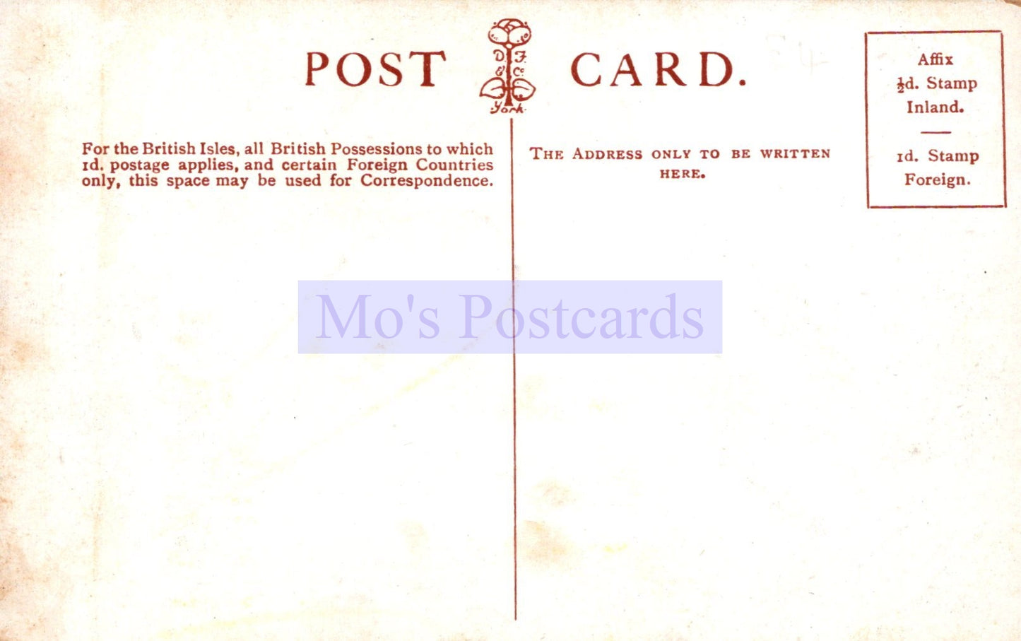 Vintage postcard with text and a brand name 'Mo's Postcards' on a white background