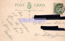 Load image into Gallery viewer, Vintage postcard with handwritten text and a stamp on a beige background
