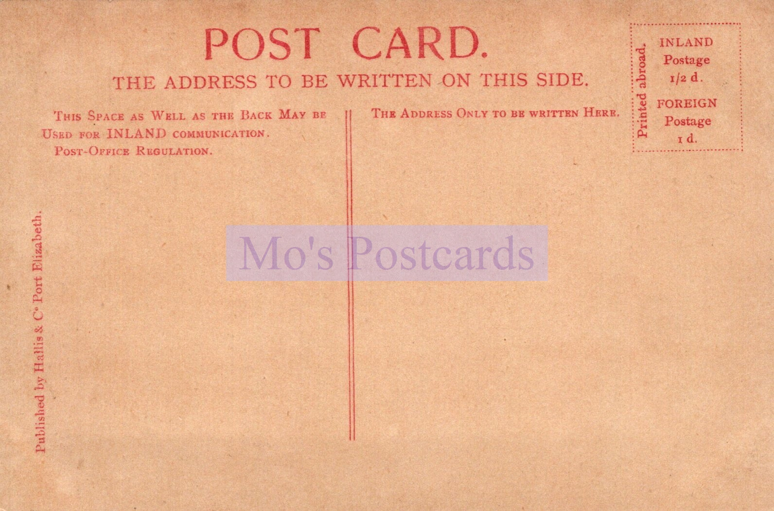 Vintage postcard with text and 'Mo's Postcards' branding