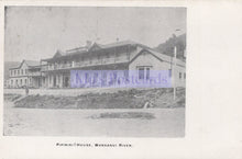 Load image into Gallery viewer, Vintage black and white photo of a large house on the Wanganui River with &#39;Moly Postcards&#39; watermark.
