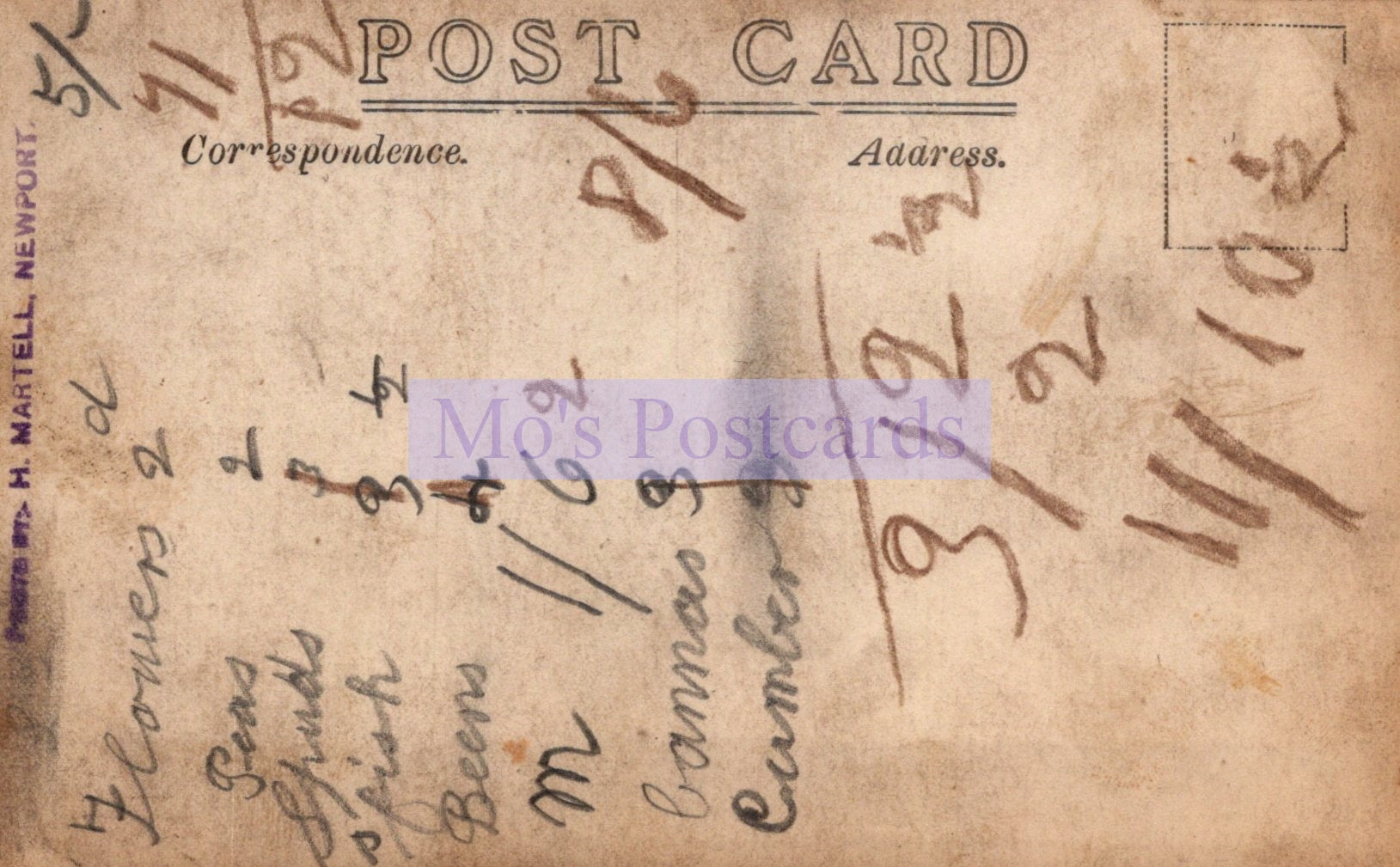 Vintage postcard with handwritten text and 'MGS Postcards' watermark