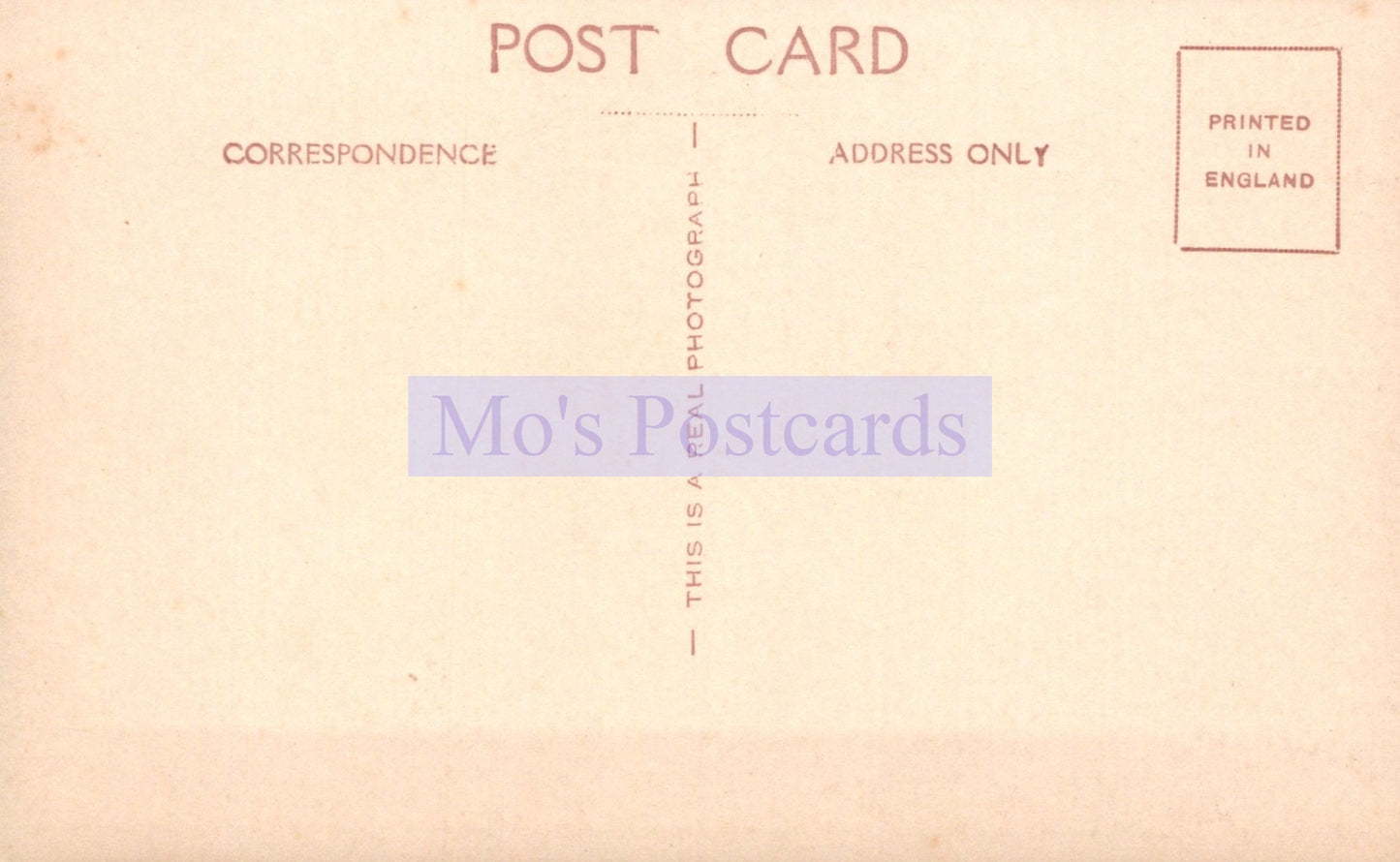 Vintage-style postcard with 'Mo's Postcards' branding on a beige background