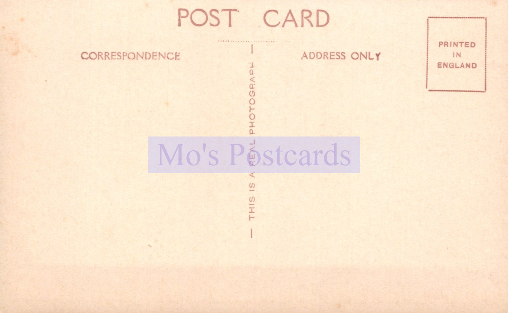 Vintage-style postcard with 'Mo's Postcards' branding on a beige background