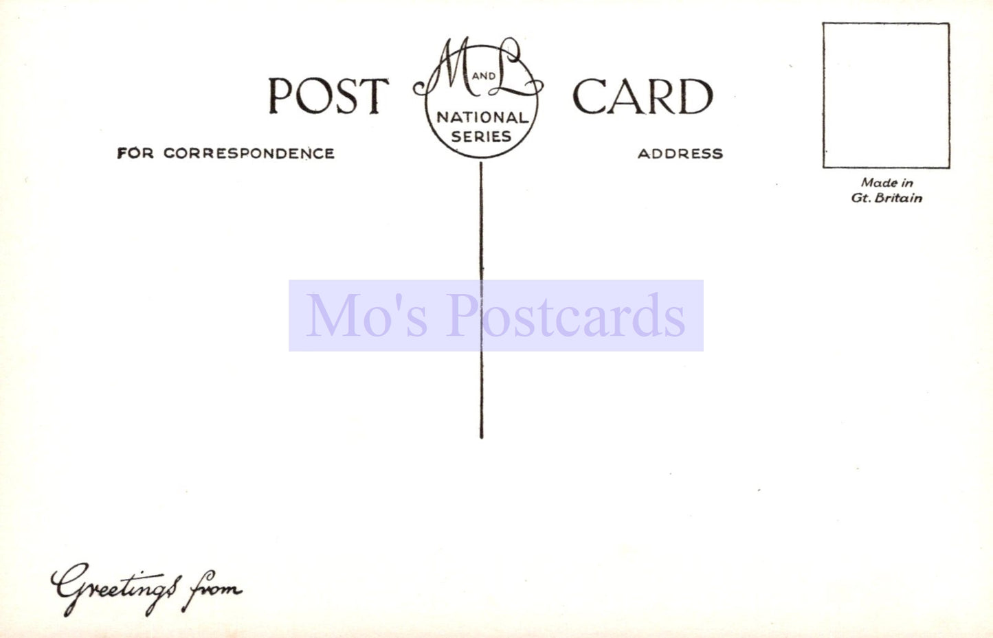 Vintage postcard with 'Mo's Postcards' branding and text on a light background