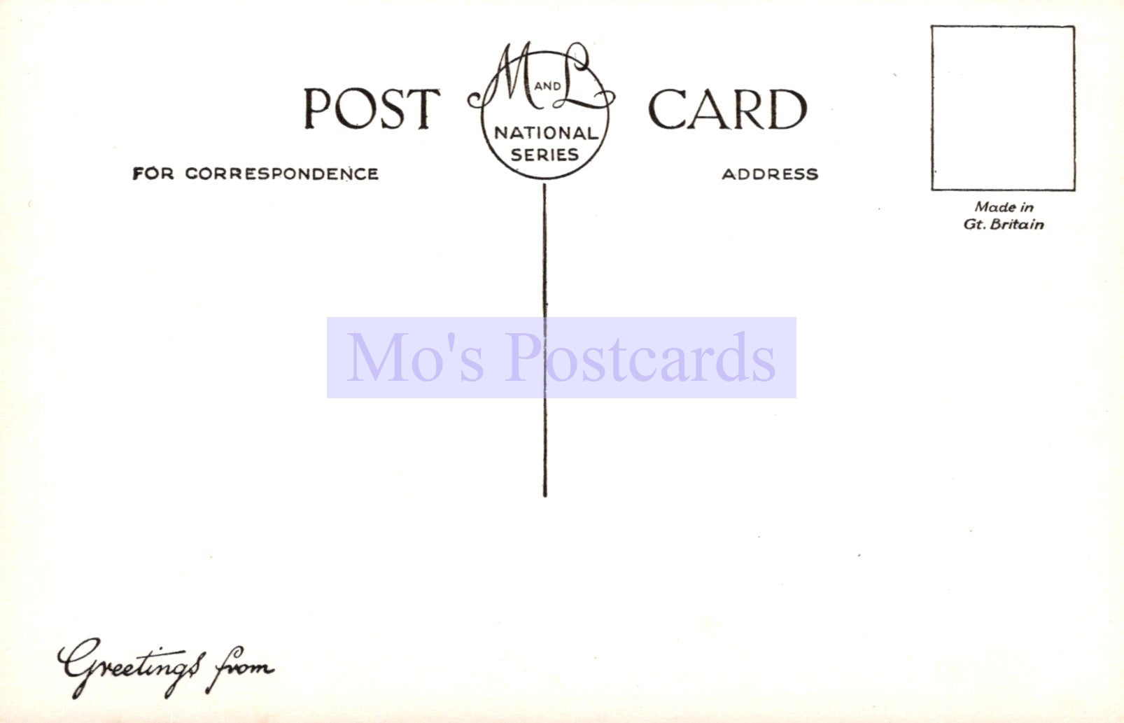 Vintage postcard with 'Mo's Postcards' branding and text on a light background