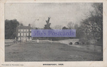 Load image into Gallery viewer, Vintage postcard of a house with a bridge and garden, featuring &#39;Mo&#39;s Postcards&#39; branding.
