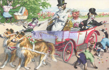 Load image into Gallery viewer, Vintage-style illustration of a dog-drawn carriage with people and children in a park setting.
