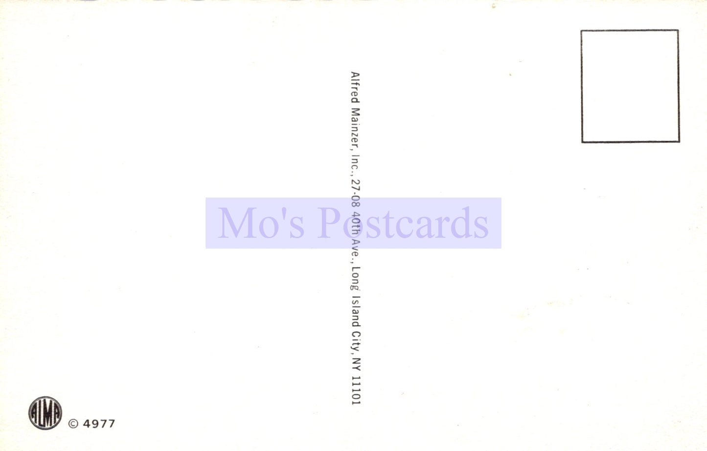 Back of a postcard with 'Mo's Postcards' branding and address information.
