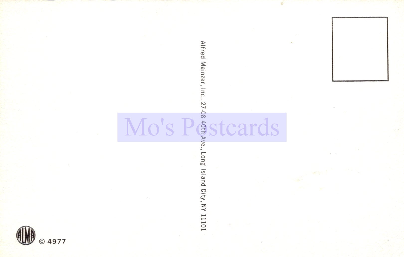 Back of a postcard with 'Mo's Postcards' branding and address information.