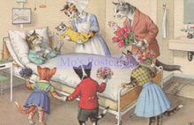 Load image into Gallery viewer, Illustration of cats in a hospital room with a nurse, featuring the text &#39;Ma&#39;s Postcards&#39;.
