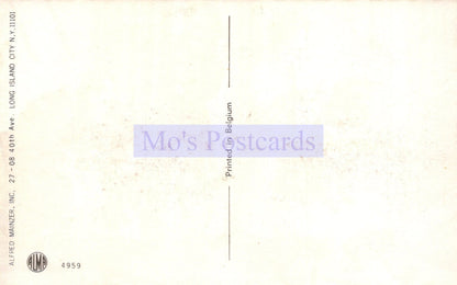 Back of a postcard with 'Mo's Postcards' branding on a light beige background