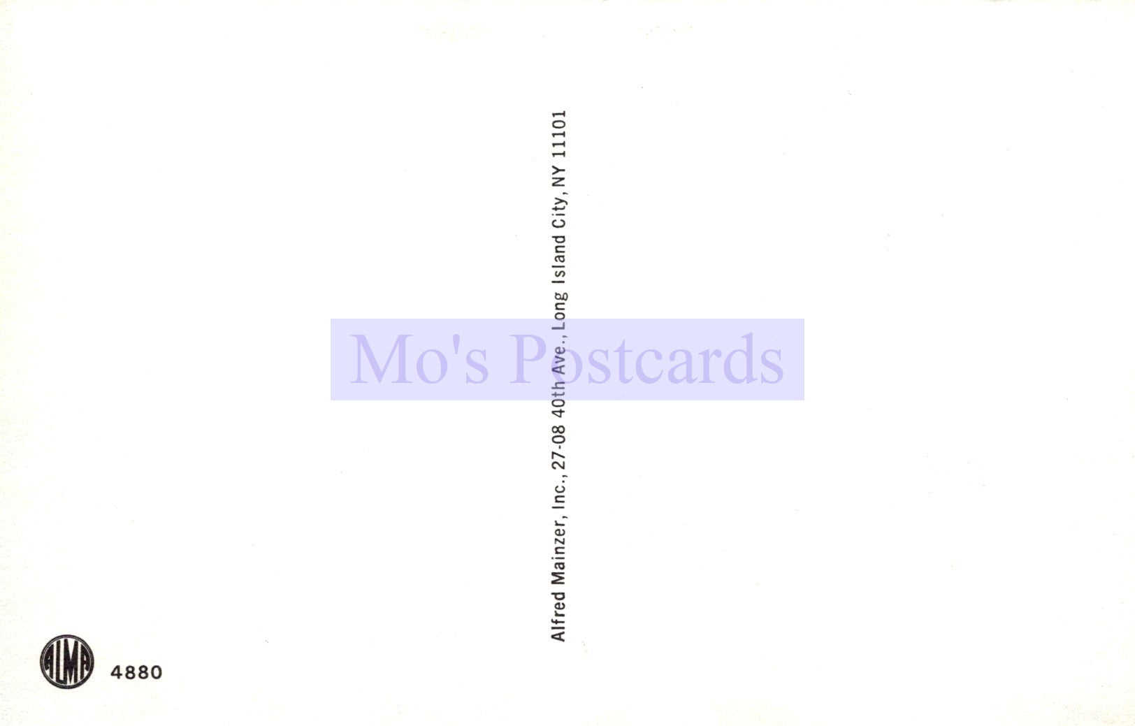 Back of a postcard with 'Mo's Postcards' branding and address information.