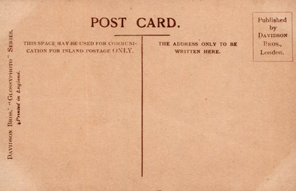 Vintage postcard with text and branding on a brown background