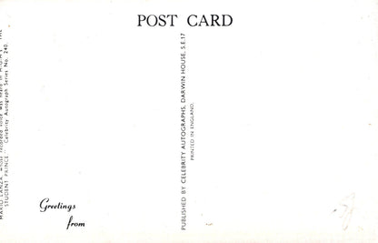 Back of a postcard with text and a light pattern