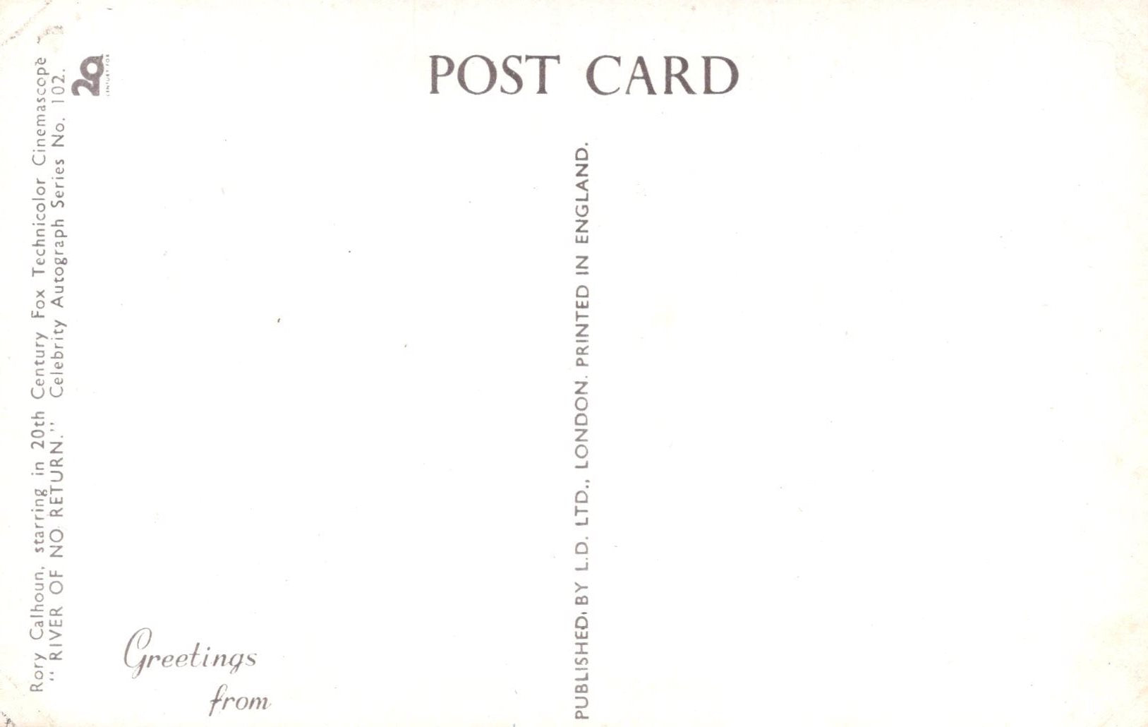 Back of a postcard with text and a light pattern
