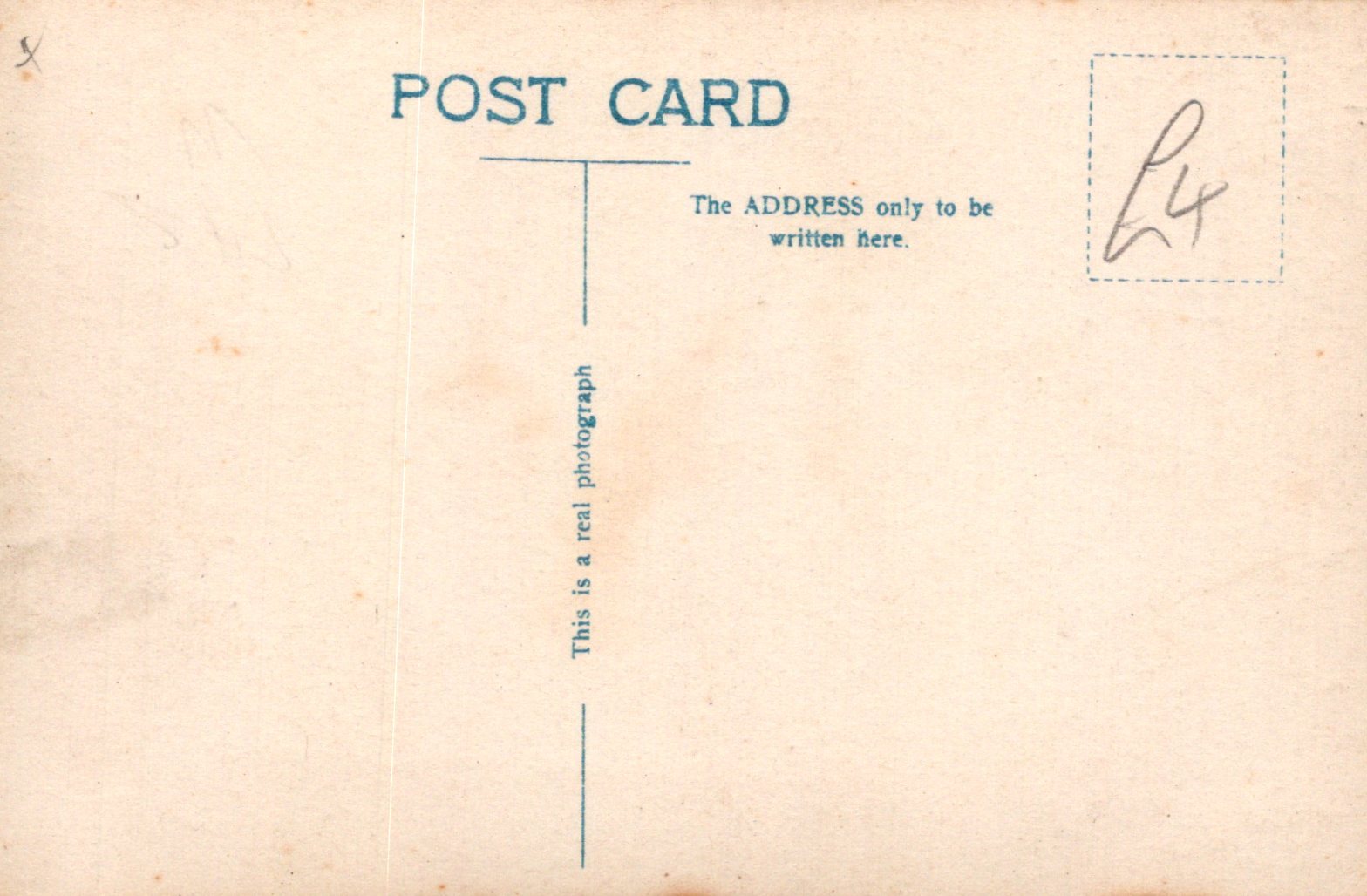 Vintage postcard with text and a signature on a beige background