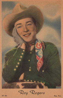 Vintage-style portrait of a person in cowboy attire with a bandana, set against a cloudy sky.