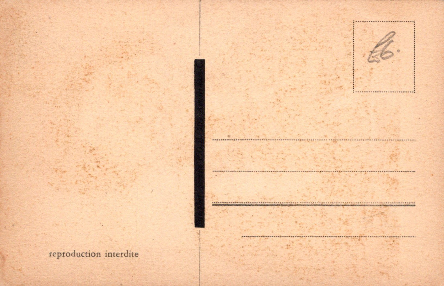 Vintage-style postcard with 'reproduction interdite' text on a beige background