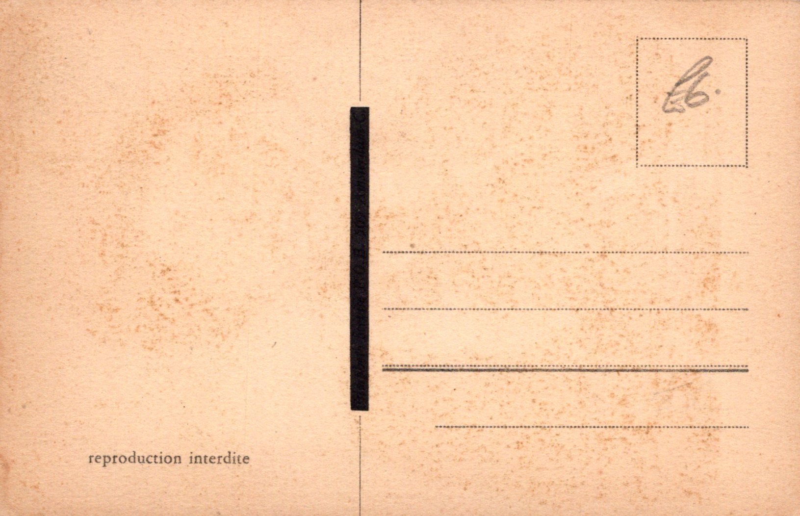 Vintage-style postcard with 'reproduction interdite' text on a beige background