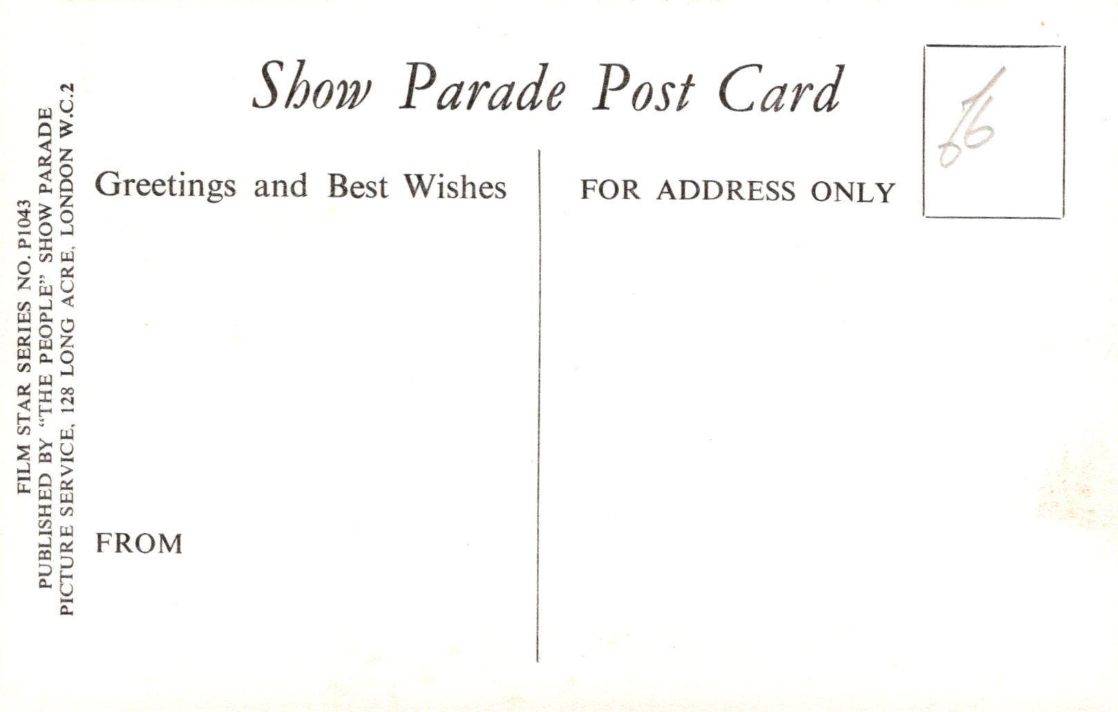 Show Parade Post Card with text and address area on a white background