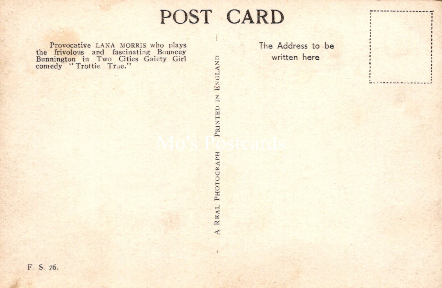 Theatrical Postcard - Lana Morris, British Film Actress SW19197