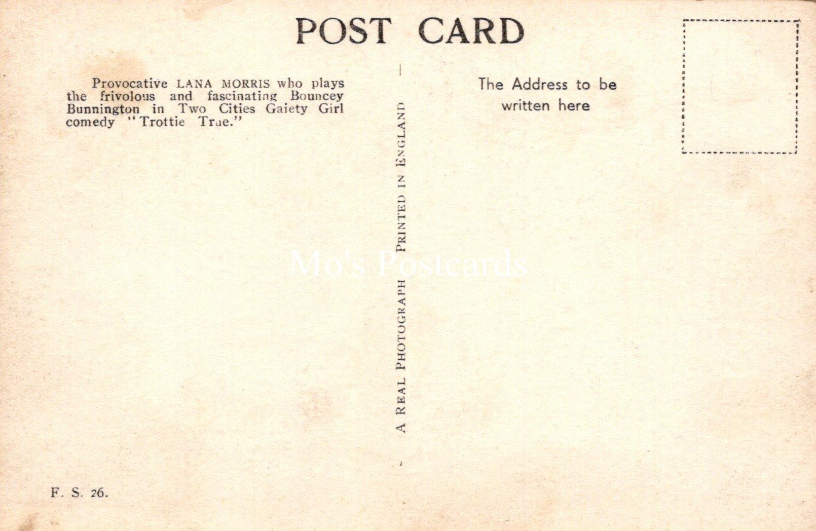 Theatrical Postcard - Lana Morris, British Film Actress SW19197